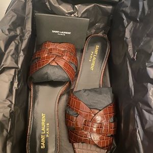 YSL Croc Tribute Sandals in Brown Size 7.5